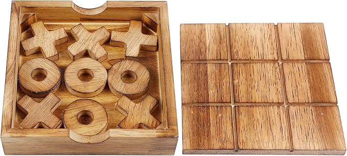 Glintoper Tic Tac Toe & Tumble Tower Blocks Tables Game Set, Classic Wood - Image 6
