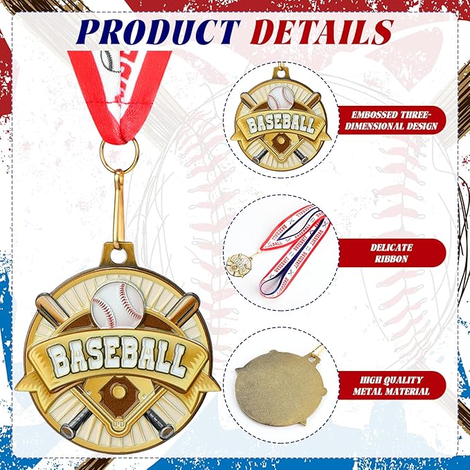 Ecation Medals with Neck Ribbons Soccer Awards Medals Baseball Team Awards Softball T-Ball Flag Football Trophy for Kids Sports Competitions Celebration Gift