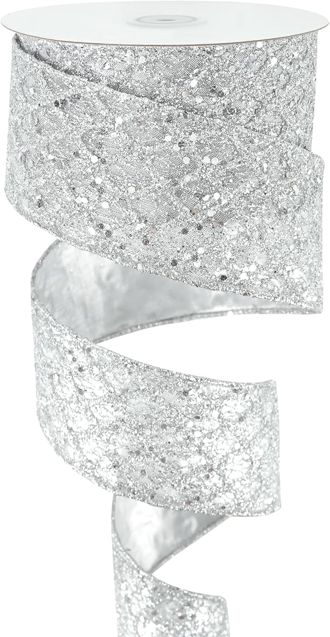 HUIHUANG Silver Glitter Wired Ribbon - Image 8