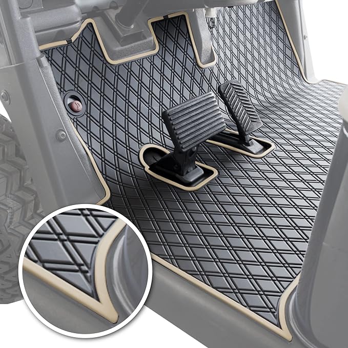 Xtreme MATS Compatible with EZGO RXV Golf Cart Mat, Full Coverage Golf Cart Floor Liner Mat - Only Fits EZGO RXV (2008-2022) & 2Five (2009+) (Beige Trim)