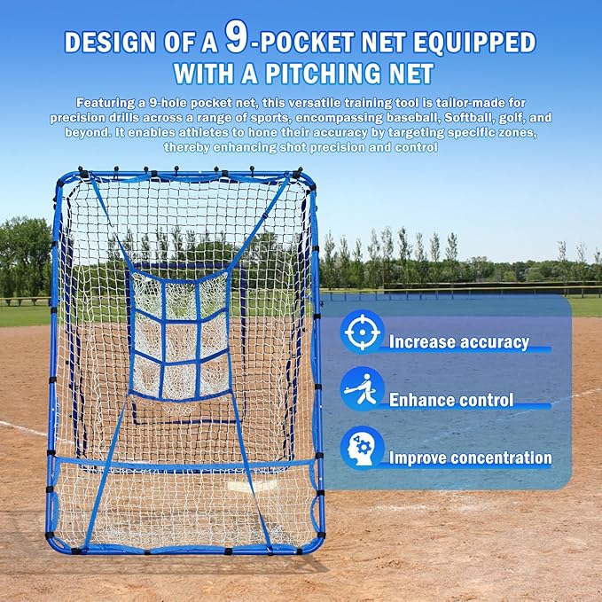 Volleyball Baseball Rebounder Net, Softball Rebounder Pitchback Net Quick Adjustments, Quick Adjustments Lacrosse Bounce Back Practice Equipment, Ideal for Outdoor Indoor and Backyard Training