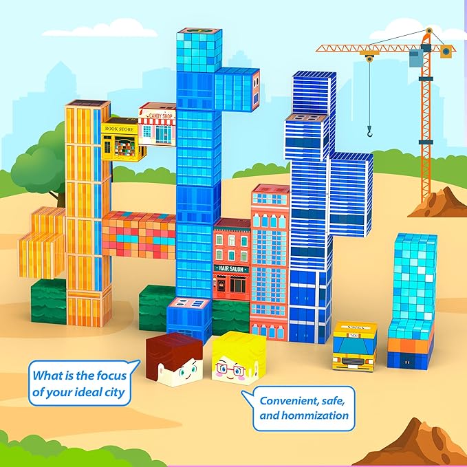 Magnetic Blocks, Modern City Edtion, Magnetic Building Cubes Boys & Girls Toys - Image 2