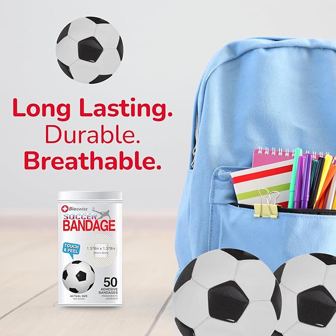 BioSwiss Bandages, Soccer Ball Shaped Self Adhesive Bandage Set, Latex Free, Sterile Wound Care, 50 Count