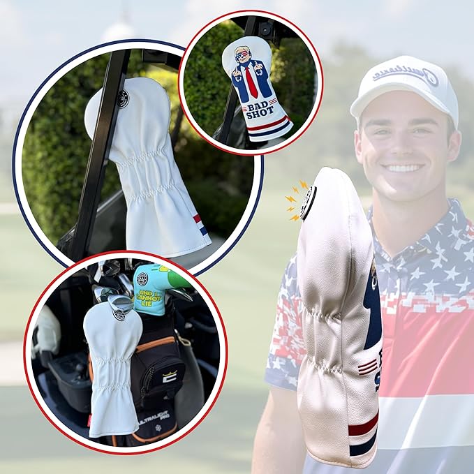 The Original USA Funny Golf Head Covers Trump Bad Shot Driver Fairway Wood Putter Headcover with Madson Golf Cart Magnet for securing Golf Head Cover, Donald Trump Merchandise, Dad Gifts for Birthday