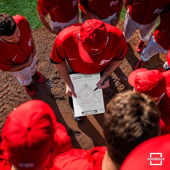Scribbledo Baseball Dry Erase Board for Coaches 15x9 Inch Double Sided Baseball Lineup Board Coaching Accessories Equipment Softball Accessories The Baseball Score Keeping clipboard