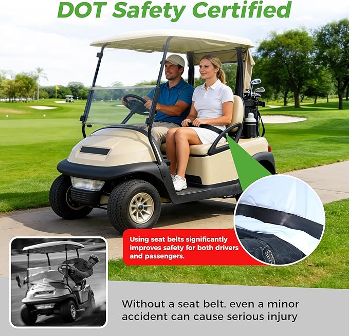 Universal Golf Cart Seat Belts Kit for Yamaha Club Car EZGO Go-Kart ATV UTV, 42 inch Retractable Seat Belts Kit (Without Mounting Bar)