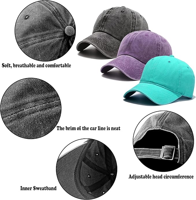 3 Pack Washed Plain Vintage Baseball Cap Cotton Adjustable Twill Bulk Low Profile Classic Dad Hat for Men/Women
