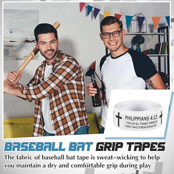 Pushglossy Christian Baseball Bat Grip Tapes 1.5mm Faith Cross Bat Grip Tape, Precut Full Adhesive Baseball Wrist Tape Scripture Design Non-Slip Religious Baseballs Grips Tapes