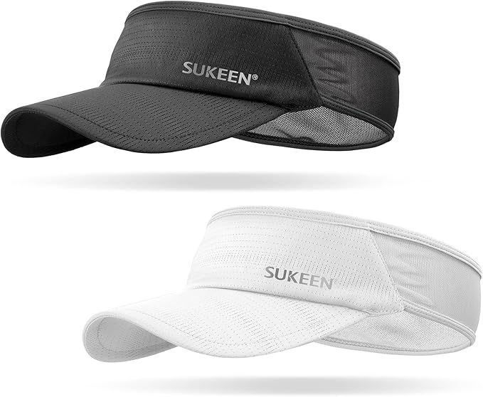 Sukeen 2 Pack Sports Sun Visor Men Women Lightweight Packable Cooling Stretchy Visor Hat for Running, Tennis, Golf