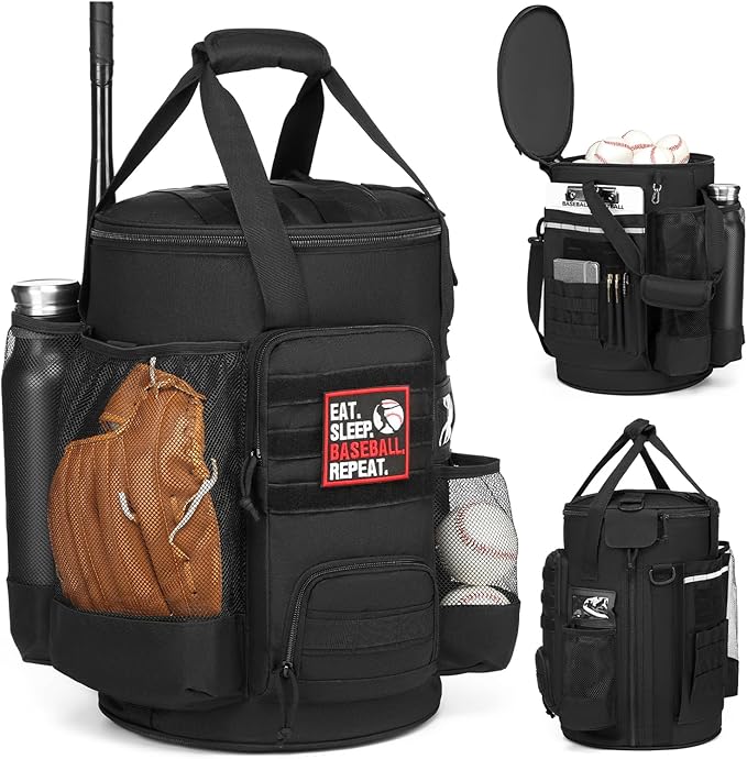 Baseball Bucket Bag Baseball Coaching Accessories Organizer Softball Bucket Bag with Anti-Slip Bottom & Multiple Pockets for Bat, Gloves, Scoreboards