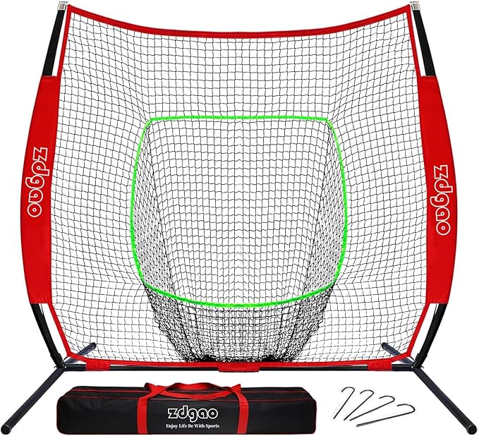 7×7ft Baseball Softball Practice Net- Portable Baseball Net for Batting, Hitting, Pitching Come with Carry Bag, Training for Players of Any Skill Level - Easy Assembly