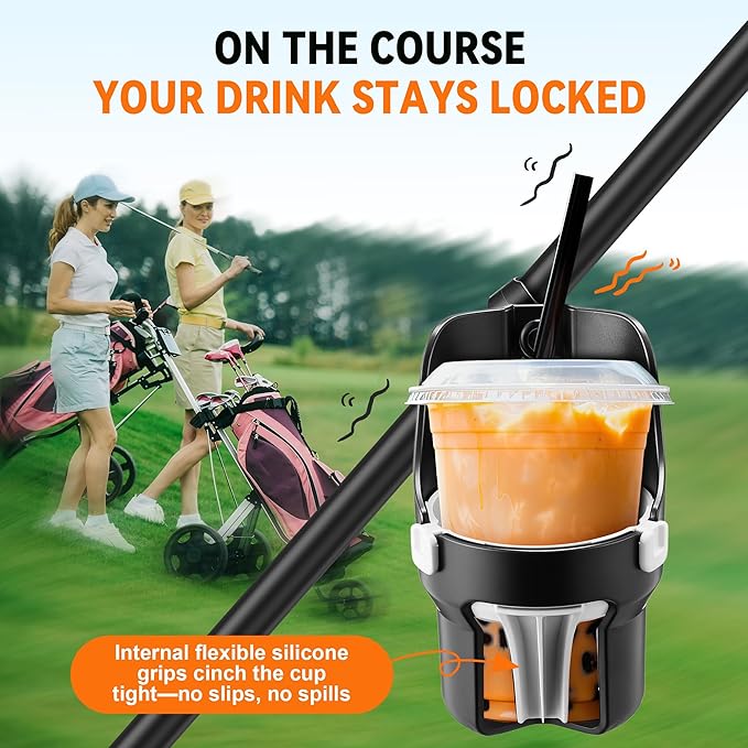 Golf Push Cart Cup Holder, Super Large Capacity, Fits Up to a 40oz Bottle, Universal Heavy Duty Golf Push Cart Accessories