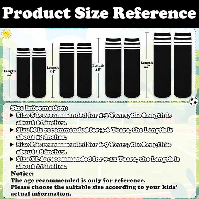 Sarfel Kids Soccer Socks Toddler Soccer Socks Girls Boys Soccer Socks Kids Tube Socks with Stripes Toddler Knee High Socks