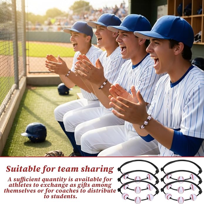 30 PCS Baseball Bracelets Baseball Themed Party Favors, Baseballs Bracelets Charm Baseballs Gifts for Women Men Adjustable Sport Wristbands with Bead Balls Bracelet for Birthday Party Sports Favors