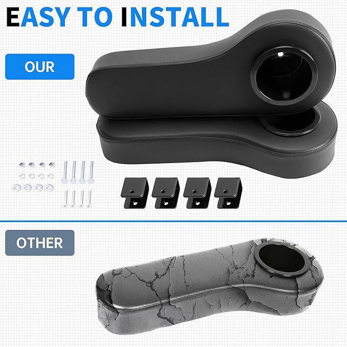 HECASA Universal Golf Cart Rear Seat Arm Rest with Cup Drink Holders Set Compatible with EZGO Club Car Golf Cart Yamaha Pair No Drilling Required Black