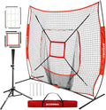 BaseGoal 7'×7' Baseball Softball Practice Net,Baseball Backstop,with Batting Tee,for Hitting Pitching Batting Catching with Bow Frame,Bonus Strike Zone