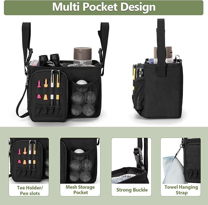 Golf Push Cart Organizer Bag with Insulated Cup Holder and Multi-Pockets, Fits Most Carts
