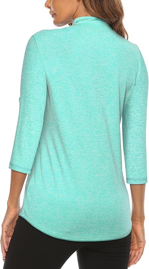 Koscacy Women's 3/4 Roll Sleeve Golf Tennis Polo Shirts UPF50+ Half Zip Dry Fit Workout Tops Athletic Shirt