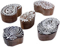 HASHCART® Elegant Designs Flower and Lotus Wooden Block Stamps Set of 5 by Hashcart