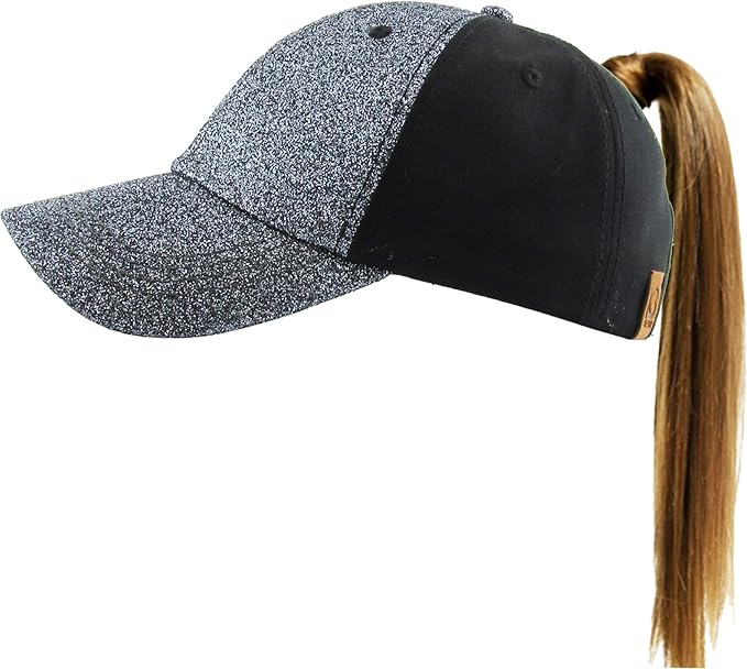 Classic Plain Ponytail Messy High Bun Headwear Adjustable Cotton Trucker Mesh Glitter Hat Baseball Cap
