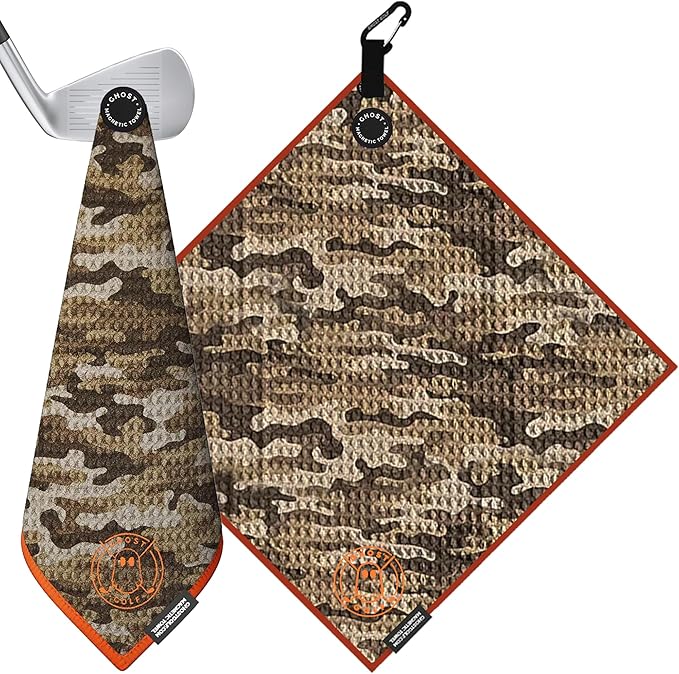 Ghost Golf Magnetic Towel (Greenside) - Premium Ultra-Absorbent Microfiber Golf Towel with Magnet for Golf Carts or Clubs - 18" x 18" Golfing Gear - Waffle Weave Pattern (Desert Camo)