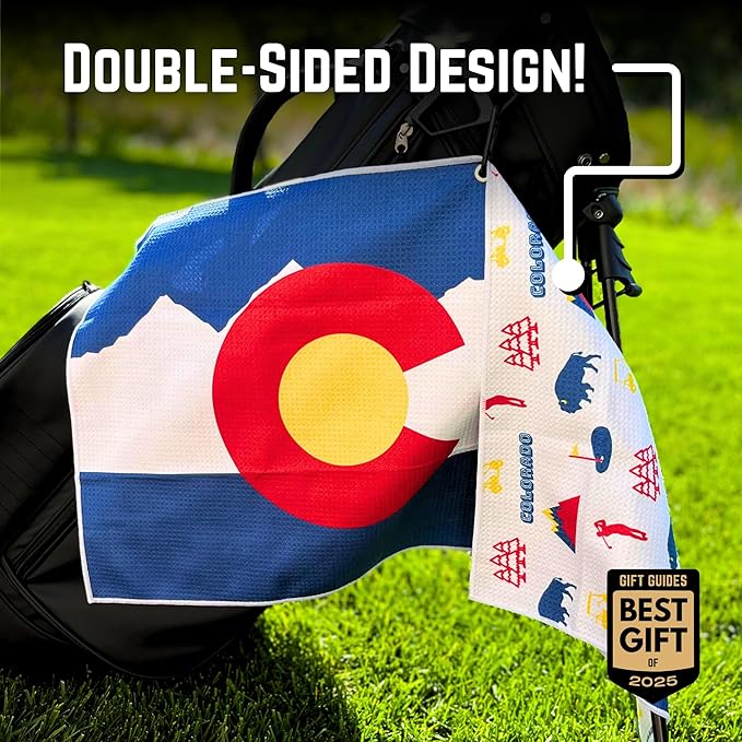 Pin Hunters Colorado Flag Microfiber Golf Towel | Premium Waffle Towel with Clip | Large 31"×15.5" Towel for Golf Bags | Accessories for Men | Fun Gift for Husband | USA Pride