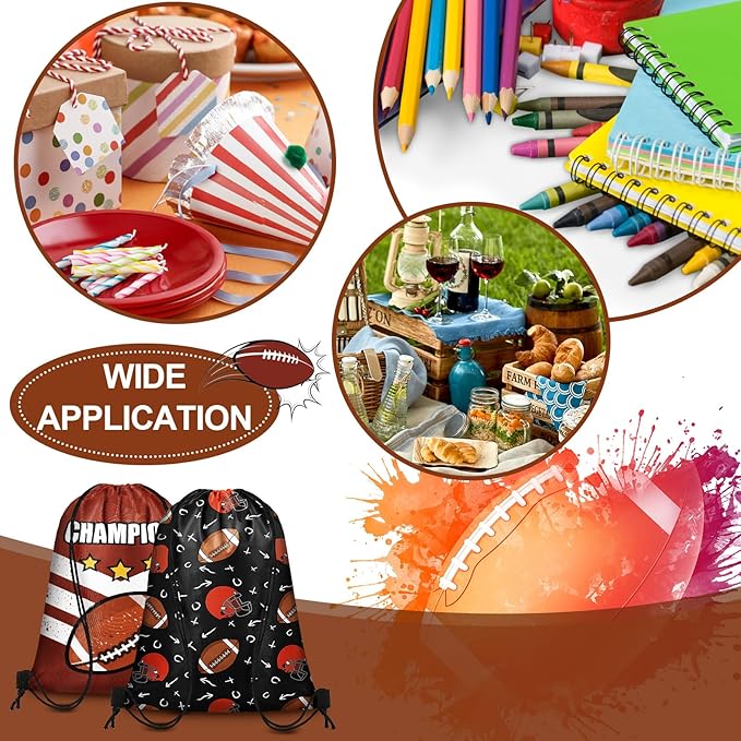 Grneric 18 Pcs Football Party Favor Bags Drawstring Bags Bulk Candy Goodie Bag Football Themed Presents for Sports Teams
