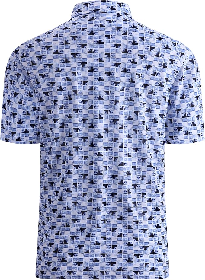Alex Vando Mens Golf Shirt Moisture Wicking Quick-Dry Print Performance Polo Shirts for Men