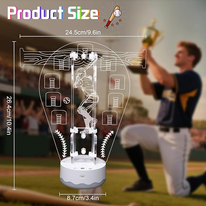 CoolGift Mart Light Up Baseball Ring Holder, 16 Colors 3D LED Lights Acrylic Championship Ring Display Stand, with Remote Control, Birthday Xmas Gifts for Baseball Players Fans