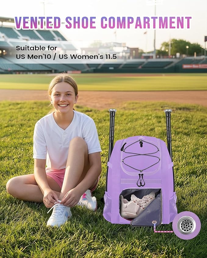 MATEIN Softball Bag, Lightweight Baseball Backpack with Shoe Compartment, Baseball Bag with Fence Hook for TBall Bat & Equipment, Softball Gifts Catchers Backpack for Women Fit Catcher’s Mitt, Helmet