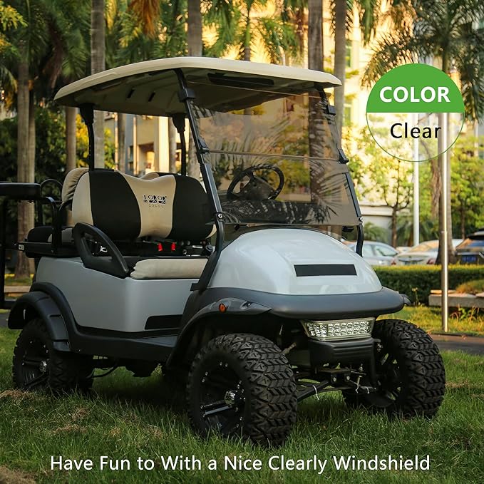 10L0L Golf Cart Windshield for Club Car Precedent 2004-Up, Tempo, 2017-Up Onward, Clear/Tinted Fold Down Club Car Windshield Anti-UV Impact Resistant, HD View, 37.5" W X 33.6" H