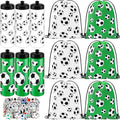Funnymoom 24 Pcs Soccer Water Bottles Drawstring Bag Set with 50 Sticker Soccer Party Favors 12 Reusable Sports Squeeze Water Bottles 20oz 12 Soccer Goodie Gift Bag for Soccer Team Gifts Players Gym
