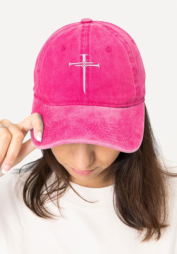 Christian Redeemed Cross Nails Hats for Men Women, Vintage Adjustable Cotton Embroidered Front & Back Baseball Cap