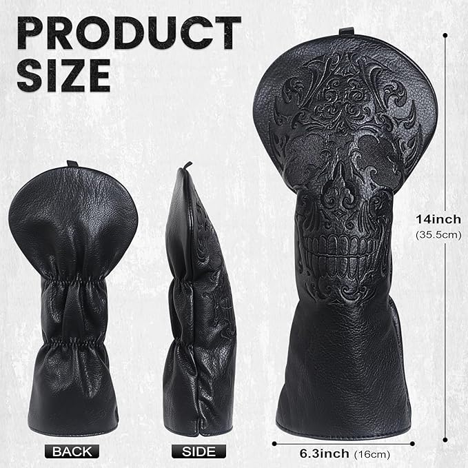 Craftsman Golf Skull Skeleton Black Golf Club Head Covers Headcover for Woods Driver and Hybrids Irons