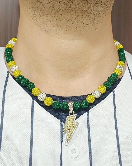 Baseball Necklace for Men 16/18/20 Inch Bling Ice Collection Lightning Bolt Pendant Necklace for Women Rhinestone Clay Beaded Discoball Accessories Gifts for Baseball Team Players Lovers