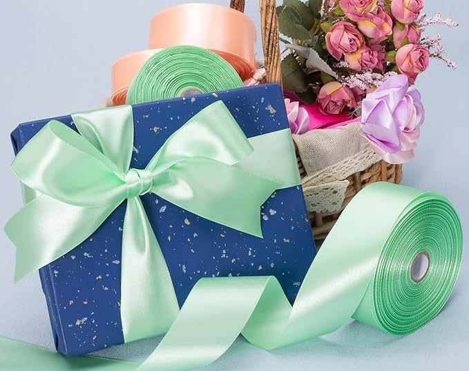 1 1/2 Inch Mint Green Solid Satin Ribbon, 50 Yards Craft Fabric Ribbon - Image 5
