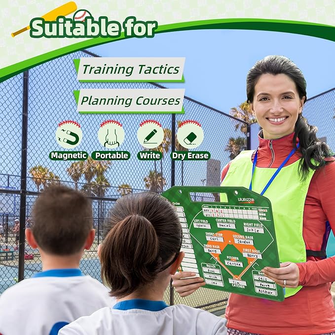 Magnetic Baseball Lineup Board，Baseballs Lineup Cards Baseball Lineup Board for Dugout Baseballs Clipboard for Coaches Softball Coach Must Haves Marker Boards Baseball Coaching Accessories（Green）