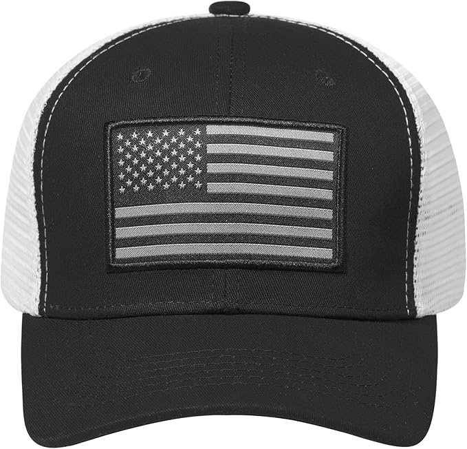 American Flag Trucker Hat, Patriotic Baseball Cap for Men & Women, Breathable Mesh Adjustable Snapback, USA Flag Patch