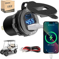 10L0L 9V-55V Input Golf Cart Quick Charge 3.0 Dual USB Charging Socket,2 in 1 USB Ports & Digital Voltmeter Universal for Club Car,EZGO and Yamaha,Metal Shell Safe Charge Outlet