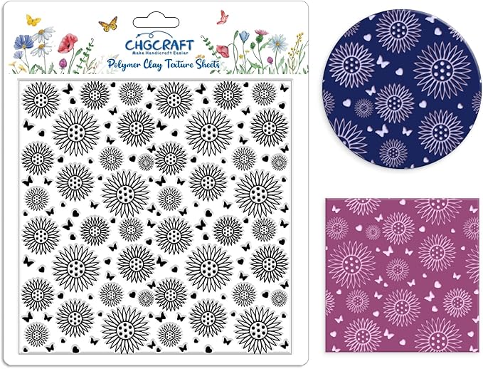 CHGCRAFT Sunflowers Polymer Clay Texture Sheets Butterfly Silicone Texture by chgcraft