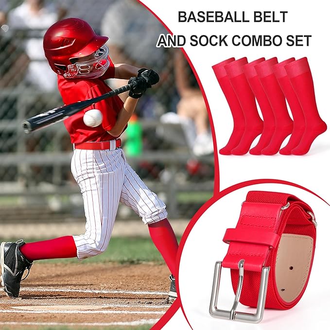 XZQTIVE 3 Pairs of Baseball Softball Socks and 1 Baseball Softball Belt Combo Set Knee-High Soccer Socks for Kids Youth Adult