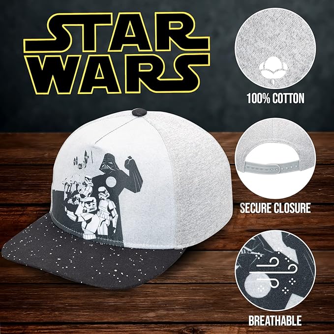 Star Wars Classic Embroidered Logo Flatbrim Baseball Cap Hat, Boys Youth