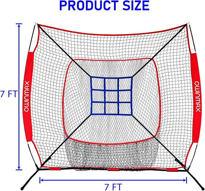 7x7 ft Baseball Softball Practice Net with The Detachable Bow Frame for Batting, Hitting, Pitching, Portable Baseball Practice Net with Carry Bag, Great for All Levels