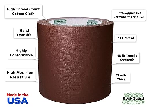 BookGuard 4 inch Premium Bookbinding Repair Cloth Tape, 15 Yard Roll - Image 2