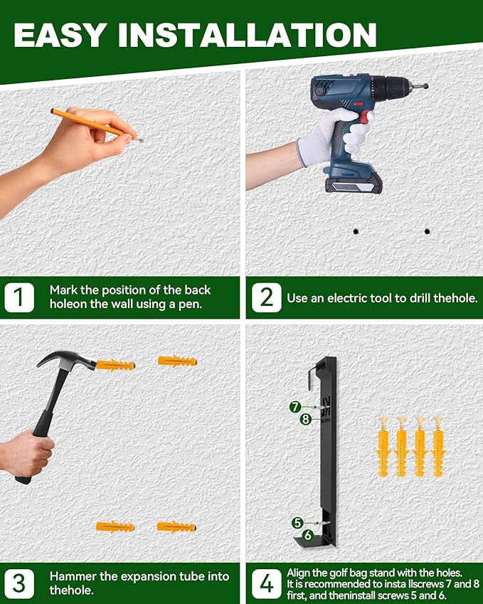 Wall Mount Golf Bag for Garage, Carbon Steel Silent Sliding Rail Golf Bag Holder Wall Mount Rack, Golf Bag Storage Organizer for Golfing Clubs, Home, Basement - 1 Piece