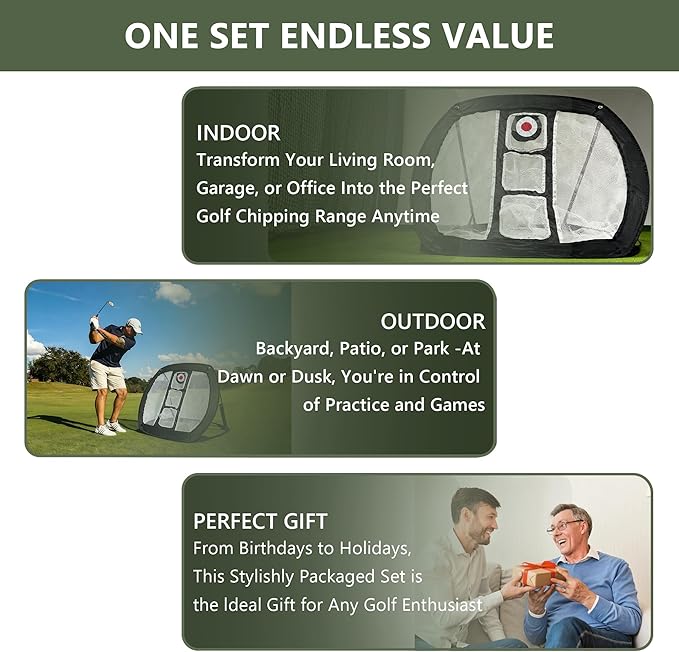 Pop-Up Golf Chipping Net Set with Mat & 8 Practice Balls- Professional Golf Chipping Practice Ideal for Indoor and Outdoor Training- - Gifts for Men, Golfers, Teenage Boys and Beginners