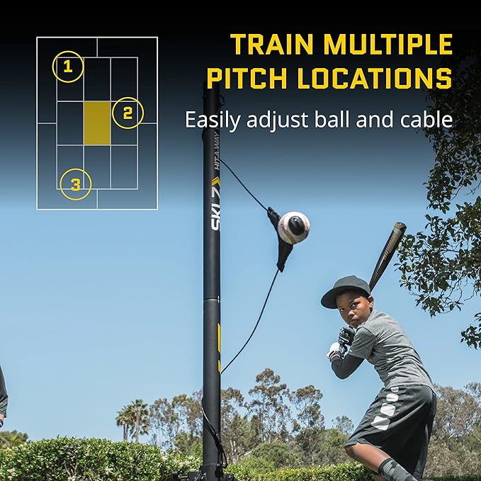 SKLZ Hit-A-Way Youth Baseball Swing Trainer, Portable Solo Batting Practice with Stand, Tethered Ball for Hitting Drills, Ages 13 and Under