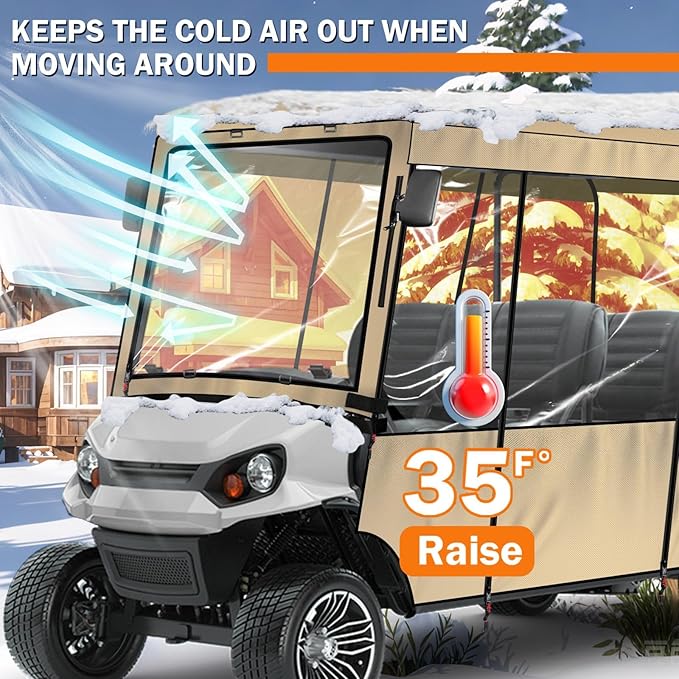 moveland Golf Cart Enclosure, Waterproof 600D Polyester w/Clear PVC Windshield, Compatible with EZGO Golf Carts (Fits 2 & 6 Passenger Models)