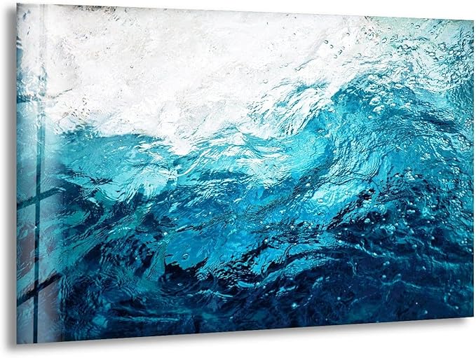 My Photostation.com 20Wx14H'' Blue Waves Abstract Glass Wall ArtTempered Glass by MyPhotostation