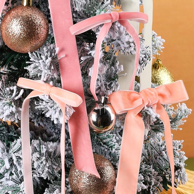 LaRibbons Thin Velvet Ribbon 3/8 Inch x 25 Yards, Peach Pink Velvet Ribbon - Image 3